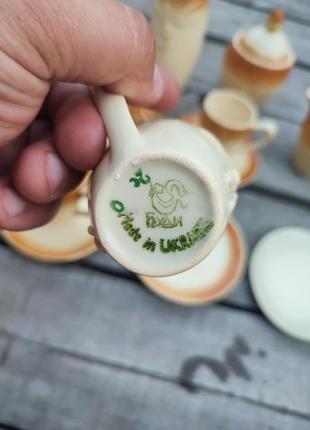 Керамічний чайний сервіз на шість персон чайник сахарниця молочне чайна пара ваза виробник буди в україні7 фото