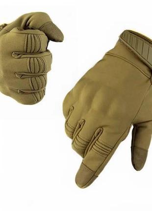 Зимові рукавиці з кісточками soft shell койот, перчатки тактичні софт шел прорезинені водонепроникні