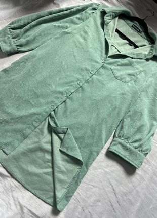 Зеленая вельветовая оверсайз рубашка prettylittlething1 фото