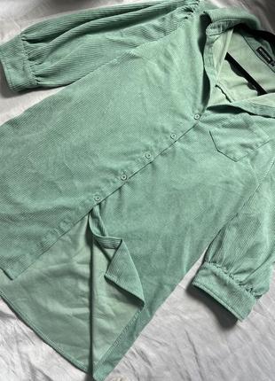 Зеленая вельветовая оверсайз рубашка prettylittlething2 фото
