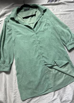 Зеленая вельветовая оверсайз рубашка prettylittlething4 фото