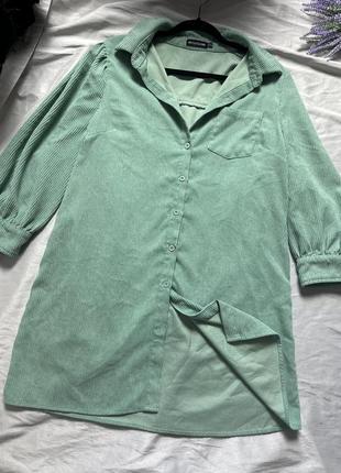 Зеленая вельветовая оверсайз рубашка prettylittlething5 фото