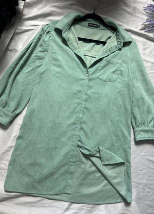 Зеленая вельветовая оверсайз рубашка prettylittlething6 фото