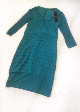 Платье бирюзового цвета, рюши, рукава сетка, турция, нарядное2 фото