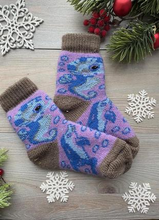 Дитячі шерстяні новорічні шкарпетки теплі зимові носки для дівчинки із овечої шерсті « морські», 4-6 років 15-19 см