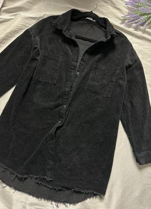Чёрная вельветовая оверсайз рубашка с необработанным низом boohoo2 фото