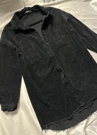Чёрная вельветовая оверсайз рубашка с необработанным низом boohoo8 фото