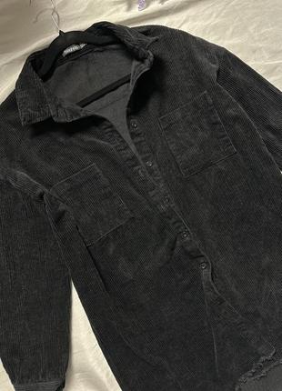 Чёрная вельветовая оверсайз рубашка с необработанным низом boohoo5 фото