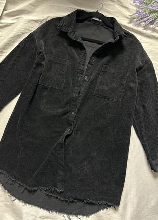 Чёрная вельветовая оверсайз рубашка с необработанным низом boohoo3 фото