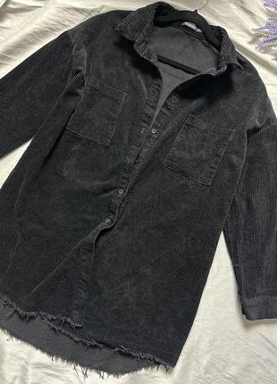 Чёрная вельветовая оверсайз рубашка с необработанным низом boohoo9 фото