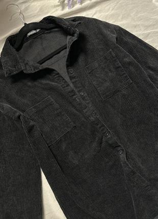 Чёрная вельветовая оверсайз рубашка с необработанным низом boohoo10 фото