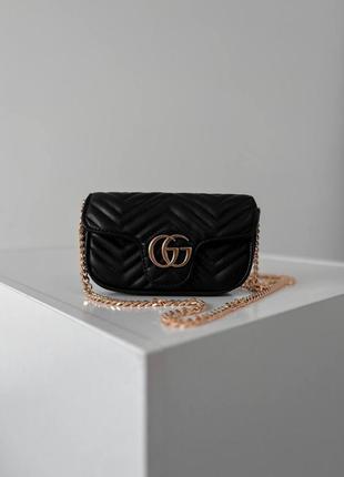 Жіноча сумка через плече з ремінцем gucci marmont mini black чорна