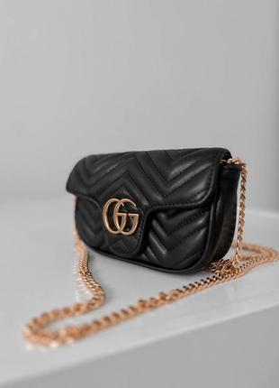 Женская сумка через плечо с ремешком gucci marmont mini black черная4 фото