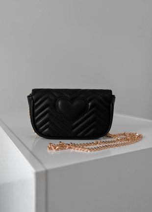 Женская сумка через плечо с ремешком gucci marmont mini black черная3 фото