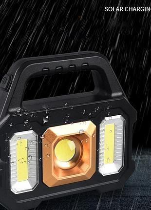 Аккумуляторный led фонарь power bank с солнечной панелью и боковая 2cob лампа usb...