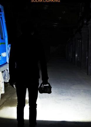 Аккумуляторный led фонарь power bank с солнечной панелью и боковая 2cob лампа usb...