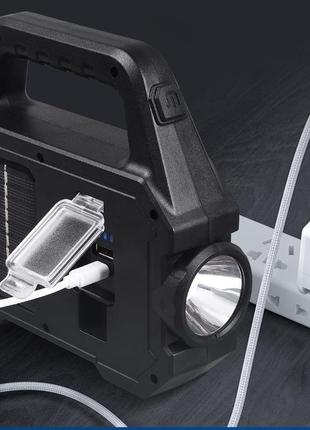 Аккумуляторный led фонарь power bank с солнечной панелью и боковая 2cob лампа usb...