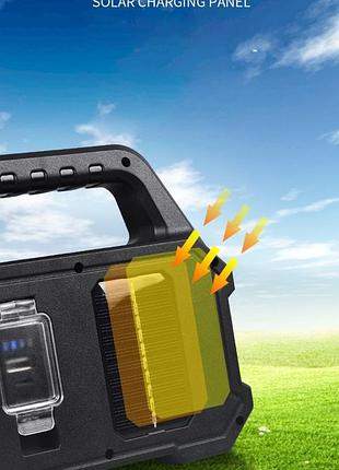 Аккумуляторный led фонарь power bank с солнечной панелью и боковая 2cob лампа usb...