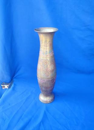 Высокая латунная индийская ваза для цветов латунь бронза бронзовая1 фото