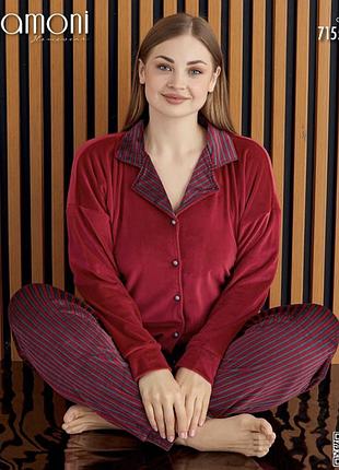 Велюрова піжама у розмірі батал кофта на гудзиках і штани.3 фото