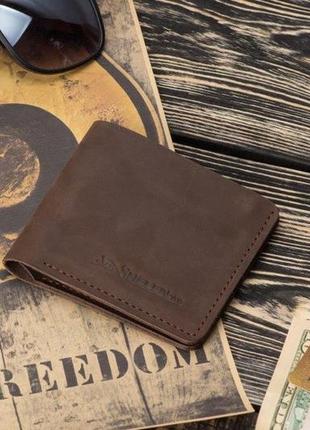 Мужской кожаный кошелек в минималистичном стиле из натуральной кожи на кнопке legion коричневый