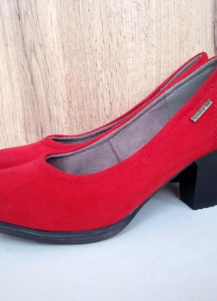 Удобные женские туфли, лодочки классические на устойчивых каблуках, красные с черным, р. 374 фото