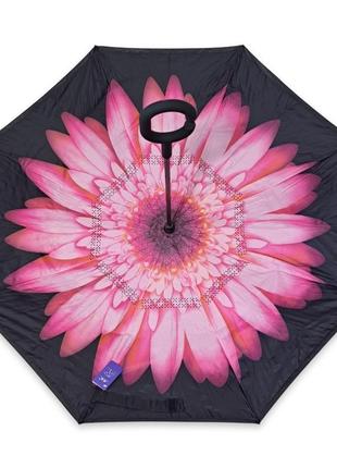 Зонтик обратного сложения sl трость с цветком изнутри #01711a/75 фото