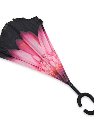 Зонтик обратного сложения sl трость с цветком изнутри #01711a/72 фото