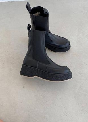 Распродажа натуральные кожаные зимние черные ботинки - челси на высокой подошве2 фото