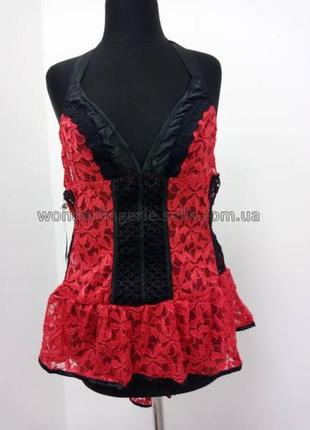 S m red rose livia corsetti чорно-червоний подовжений корсет6 фото
