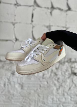 Кроссовки женские nike jordan 1 low og custom light khaki white7 фото