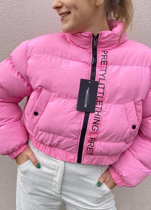 Розовая куртка пуфер курточка укороченная укороченная короткая новая женская