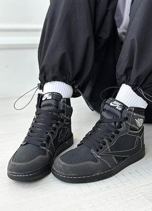 Женские кроссовки nike air jordan 1 travis scott black