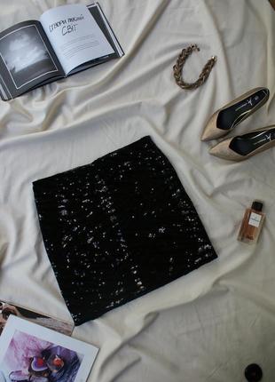Актуальная юбка мини украшена пайетками велюр модная от warehouse
