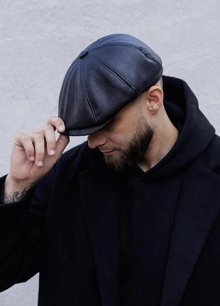Мужская кожанная кепка восьмиклинка without driver black