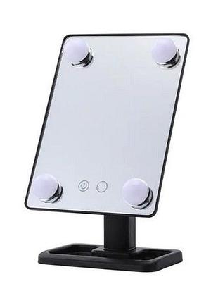 Настольное зеркало для макияжа cosmetie mirror 360 rotation angel с подсветкой. цвет: черный