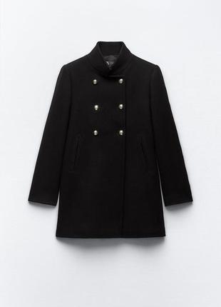 Двубортное пальто с высоким воротником5 фото