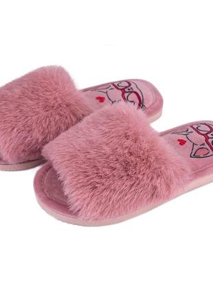 Тапочки домашние детские hs-lux мехаni открытые розовые (=) котик