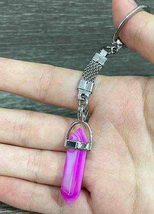 Подарунок хлопцю дівчині - натуральний камінь рожевий агат кулон кристал шестигранник на ланцюжку в коробочці8 фото