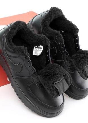 Зимние мужские кроссовки nike air force 1 low black / форсы черного цвета мех