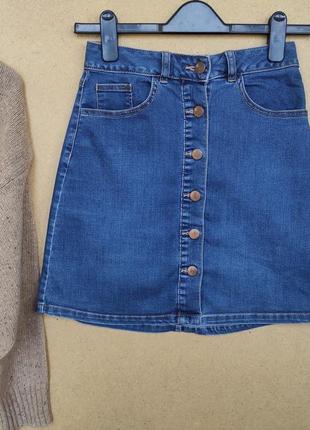 Стрейтчевая джинсовая юбка на пуговицах трапеция высокая посадка redherring debenhams3 фото