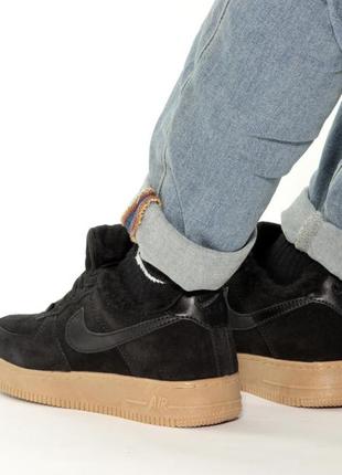 Зимние мужские кроссовки nike air force 1 low black fur / форсы черного цвета мех5 фото