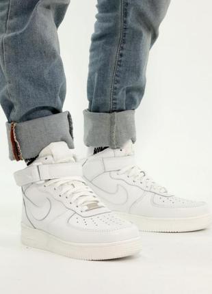 Зимові чоловічі кросівки nike air force 1 high white fur / форси білого кольору хутро