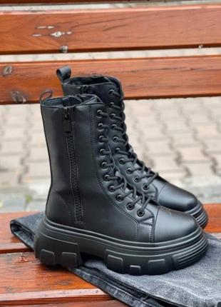 Чорні берці черевики із шнуровкою та блисковкою4 фото