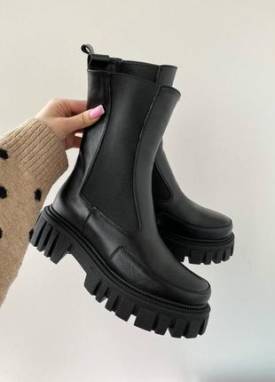 Бестселлер натуральные кожаные зимние черные ботинки - челси внутри натуральный мех