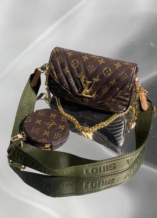 Сумка louis vuitton wave multi pochette brown green6 фото