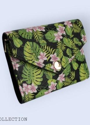 Жіночий шкіряний гаманець "tropicale" тропічний принт2 фото