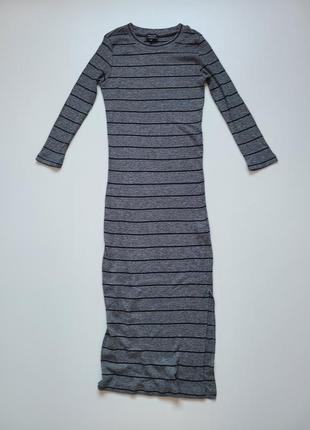 Платье серое полосатое длинное с разрезом на рукаве reserved s m