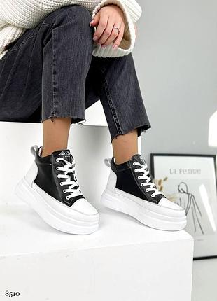 Высокие кроссовки ab, черные, натуральная кожа, деми/зима