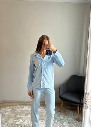 Якісний блакитний велюровий домашній костюм/піжама сорочка і штани.2 фото